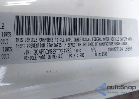 2015 Dodge Journey American Value Pkg z USA, uszkodzony, nr VIN 3C4PDCAB2FT734753